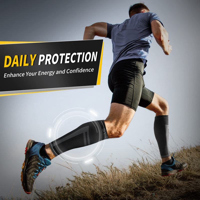 CAMBIVO Calf Compression Sleeve Men and Women, Footless Compression Socks for Calf Support, Shin Splints Support, Running, Sports, Flight, Hiking, Marathon(PAIR) L-XL Black (2 Pack) - NewNest Australia