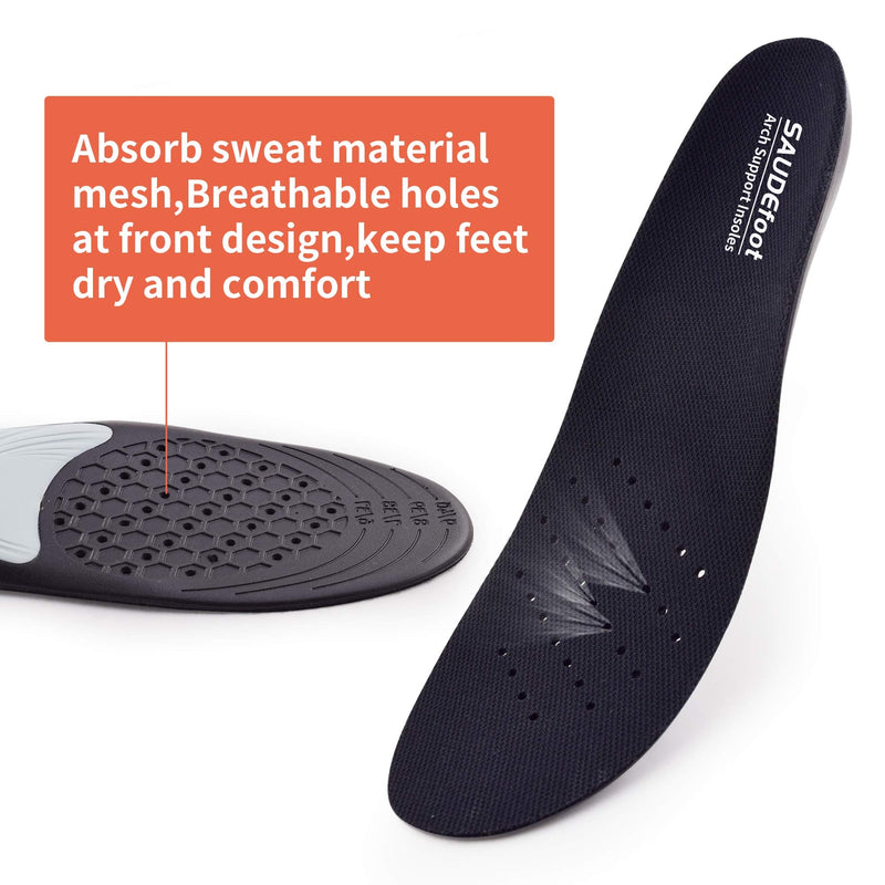 SAUDEfoot Arch Support Orthotics Insoles for Men and Women,Plantar Fascitis Cushioning Insoles,Comfortable soft Breathable For Walking and sport, Pain heel Relief L: Men UK7-12/EU41-46 - NewNest Australia