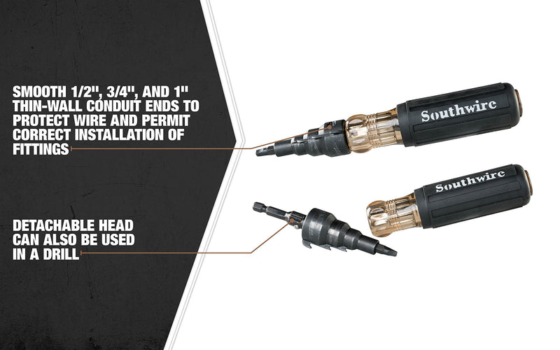 Southwire Tools & Equipment SDCFR Conduit Fitting Reaming Screwdriver, Heavy Duty, Dual Function, Multi Use Detachable Head, Compatible with Drill, Cushion Grip Handles for Comfort - NewNest Australia