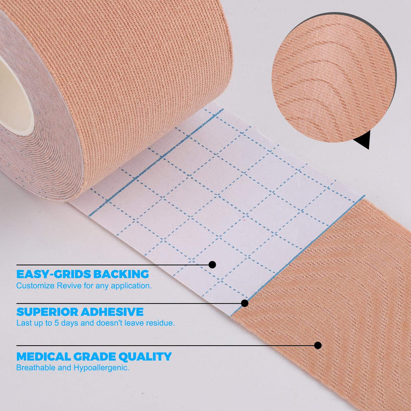 Kinesiology Tape (4 Pack) Athletic Tape 16.4ft Water Resistant Kinetic Uncut Sports Tape for Knees, Ankles, Shoulder, Pain Relief, Injury Recovery and Physio Therapy 2black 2beige - NewNest Australia