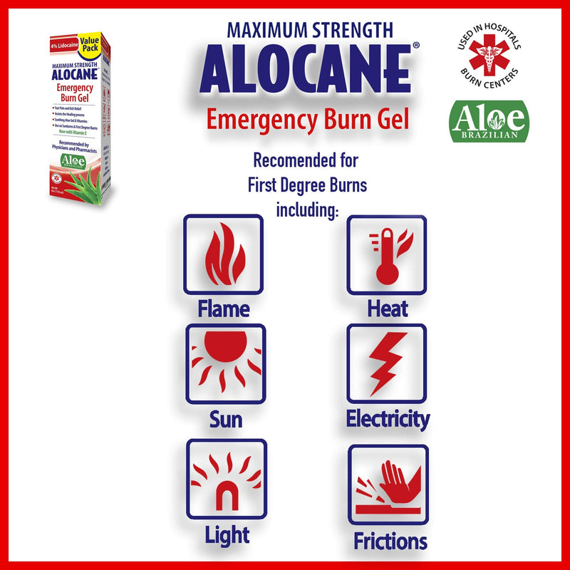 Alocane Emergency Burn Gel 4 Lidocaine Maximum Strength Fast Pain and Itch Relief for Minor Burns Sunburn Kitchen Radiation Chemical First Degree Burns First Aid Treatment Burn Care, 4 Fl Oz 4 Fl Oz (Pack of 1) - NewNest Australia