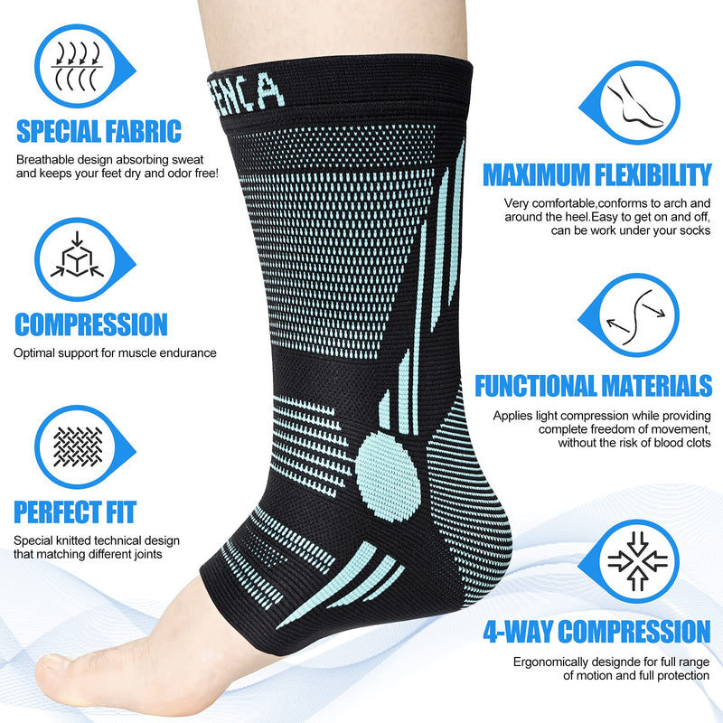 NEENCA Professional Ankle Brace Compression Sleeve (Pair), Ankle Support Stabilizer Wrap. Heel Brace for Achilles Tendonitis, Plantar Fasciitis, Joint Pain,Swelling,Heel Spurs, Injury Recovery, Sports L Blue - NewNest Australia
