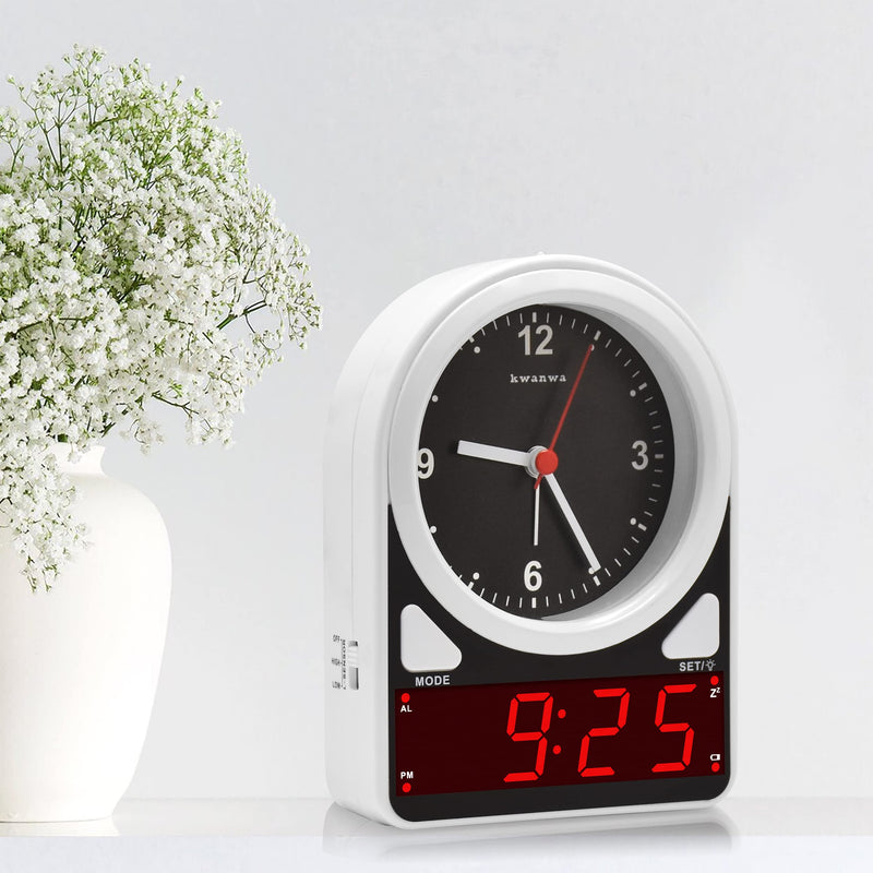 KWANWA Alarm Clock, 2 in 1 Analog Clock & Digital Clock, Light Sensor LED Clock, Battery Operated Only, Snooze, 12Hr, Alarm Clock for Bedroom, Living Room, Bookshelf, Kids, Elderly, Easy to Set - NewNest Australia