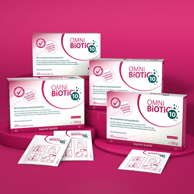 OMNi BiOTiC 10 | 40 portions (200g) | 10 bacterial strains | 10 billion germs per daily dose | powder | With inulin | Vegan | Gluten free | Lactose free | For daily use 40 servings (pack of 1) - NewNest Australia