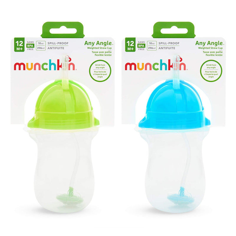 Munchkin Click Lock Any Angle Weighted Straw Cup, 10 Ounce, 2 Count, Blue/Green - NewNest Australia