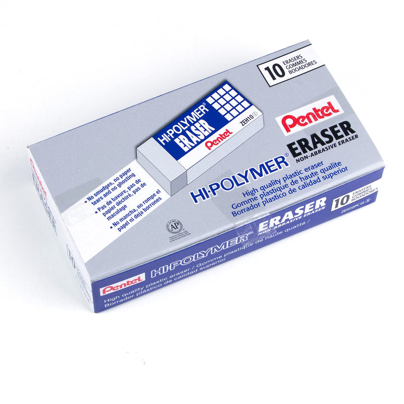 Pentel Hi-Polymer Block Eraser, Large, White, Pack of 10 ZEH-10 Erasers (ZEH10PC10) 10 Pack Large Block Eraser - NewNest Australia