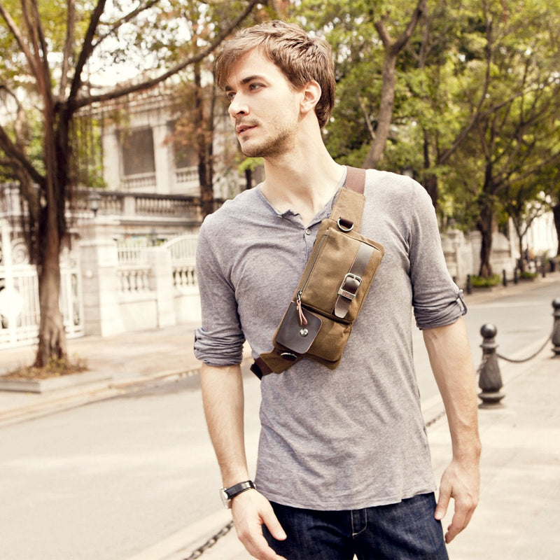 Baosha YB-01 Vintage Men's Waist Bag Sports Waist Pack Bum Bag Security Money Waist Day Pack Pouch Hip Belt Bag Bumbag Black Canvas Black - NewNest Australia