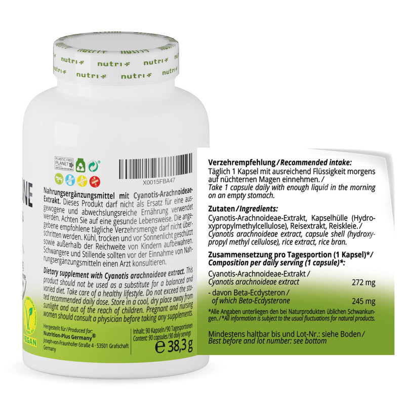 Ecdysterone Capsules High Dose + Vegan - 245 Mg Per Capsule - 95% Beta-Ecdysterone - Cyanotis Arachnoideae Extract (Better Than Spinach) - 90 Capsules - Fitness & Bodybuilding - NewNest Australia