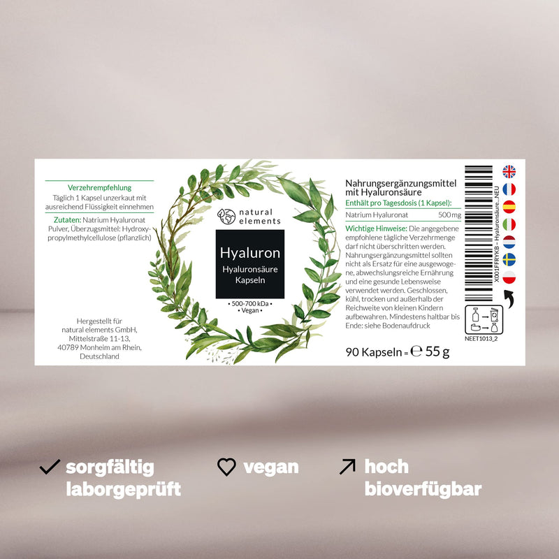 Hyaluronic Acid Capsules - High Dose, 400 mg - 90 Capsules - Laboratory Tested, Do Not Contain Magnesium Stearate - 500-700 kDa - Vegan and Made in Germany - NewNest Australia