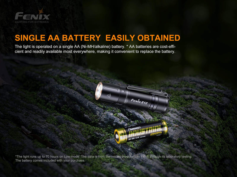 Fenix E12 V2 160 Lumen LED flashlight with EdisonBright AA alkaline battery bundle - NewNest Australia