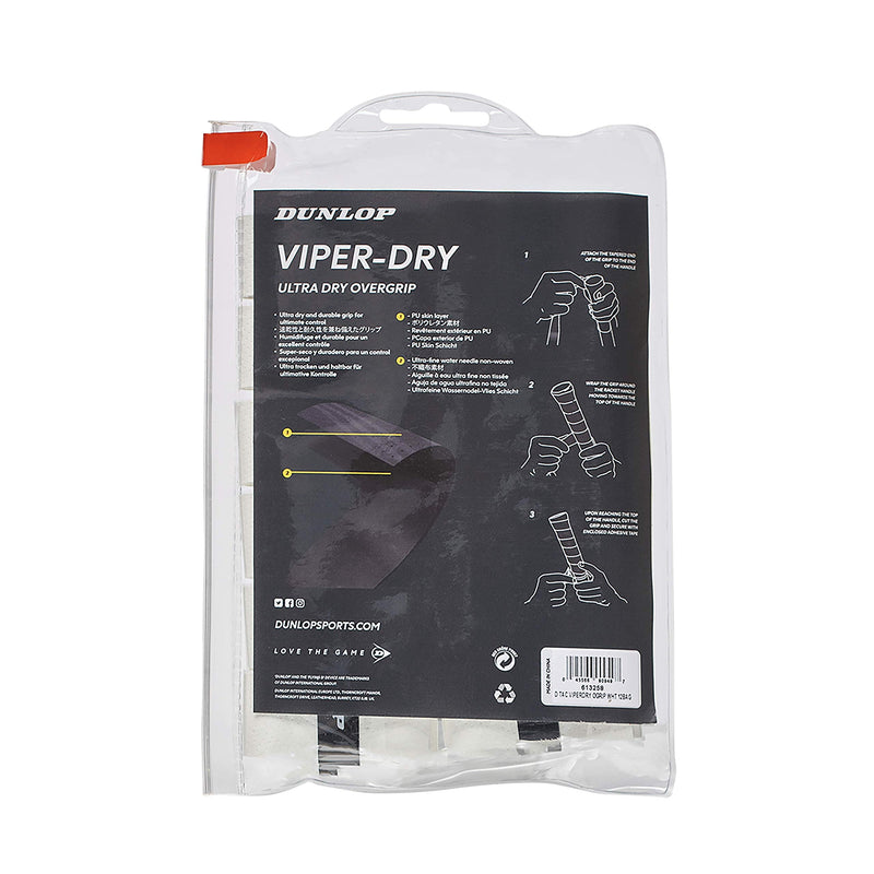 Dunlop Viper Dry Ultra Dry Tennis Overgrip White 12 Grip Bag - NewNest Australia