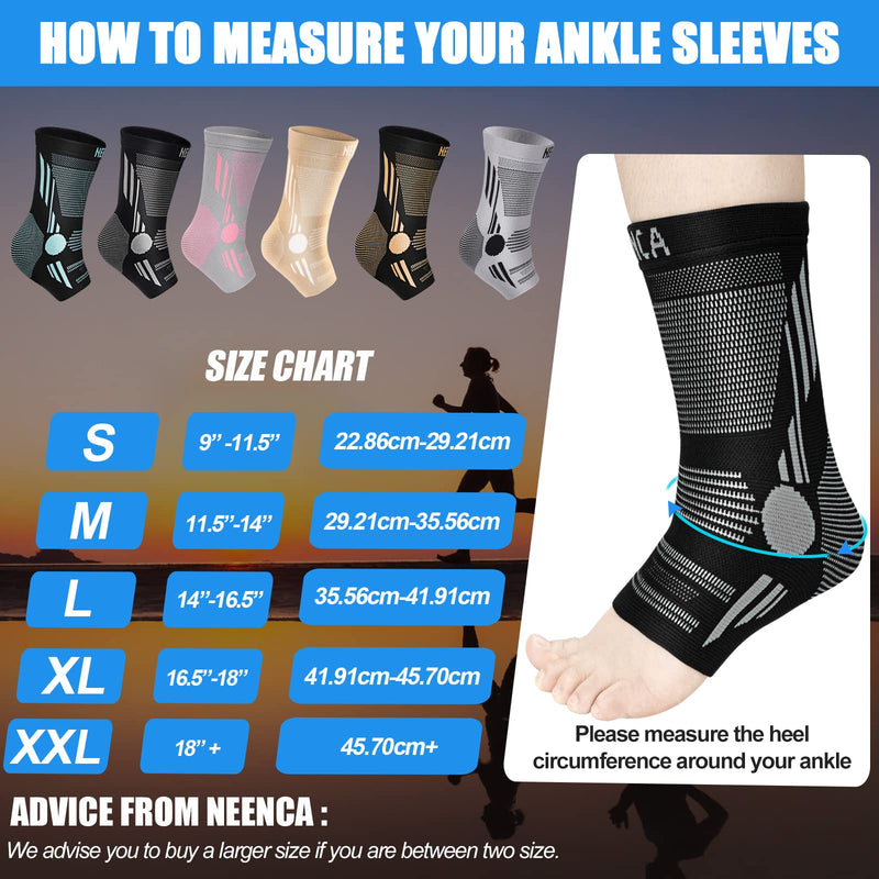 NEENCA Professional Ankle Brace Compression Sleeve (Pair), Ankle Support Stabilizer Wrap. Heel Brace for Achilles Tendonitis, Plantar Fasciitis, Joint Pain,Swelling,Heel Spurs, Injury Recovery, Sports S Black - NewNest Australia