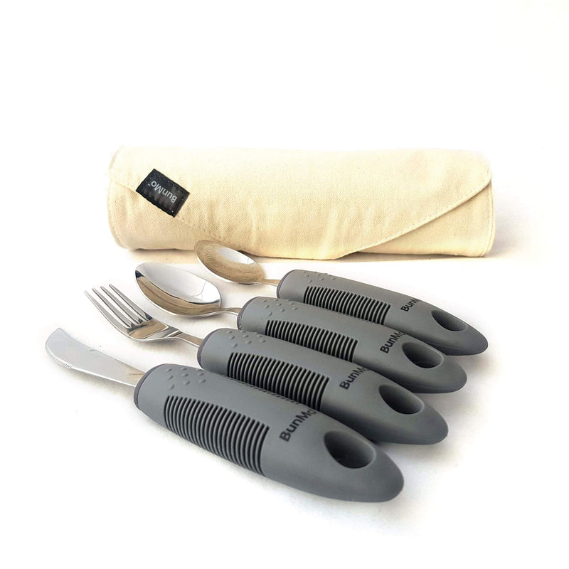 BunMo Adaptive Utensils for Elderly/Arthritis/Weak Hand Grip & Handicapped - Convenient Travel Pouch - NewNest Australia