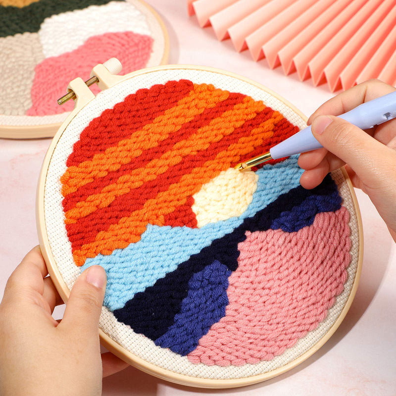 3 Sets Punch Needle Embroidery Starter Kit Punch Needle Kits Threader Fabric Embroidery Hoop Yarn Rug Punch Needle with an Adjustable Embroidery Pen for Adults Kids Beginner (Red) - NewNest Australia