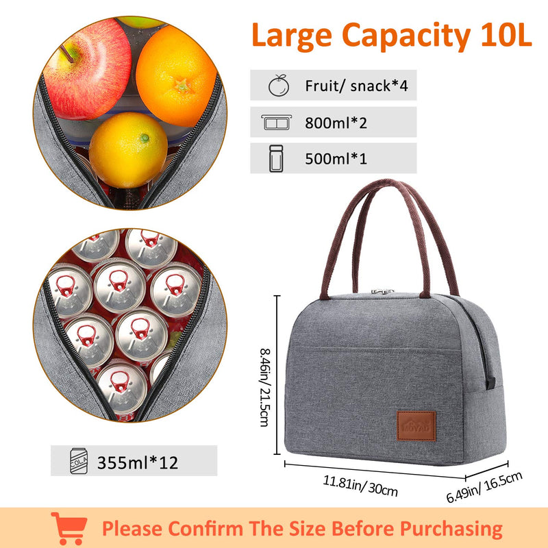 NewNest Australia - Moyad Lunch Bags for Women Lunch Box for Men Insulated Lunch Bag Cooler Tote Bag Thermal Food Container Meal Prep for Office Work Business 10L Gray Gifts for Coworkers 