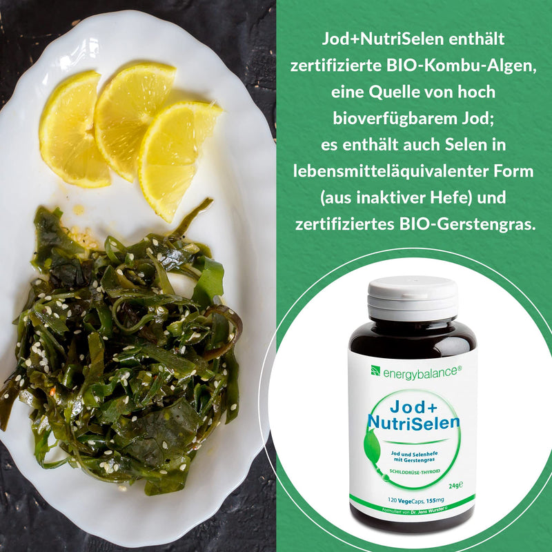 EnergyBalance Iodine + NutriSelenium - Thyroid Complex Capsules - Barley Grass Thyroid - Thyroid Support - Vegan, Gluten-Free, No Additives - 120 VegeCaps of 155 mg each - NewNest Australia