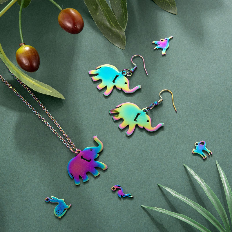 COGCHARGER 16 Pcs 8 Style Stainless Steel Filigree Charms Animal Shape Rainbow Pendants Multi Color Charms Pendants for Jewelry Earring Necklace Making - NewNest Australia