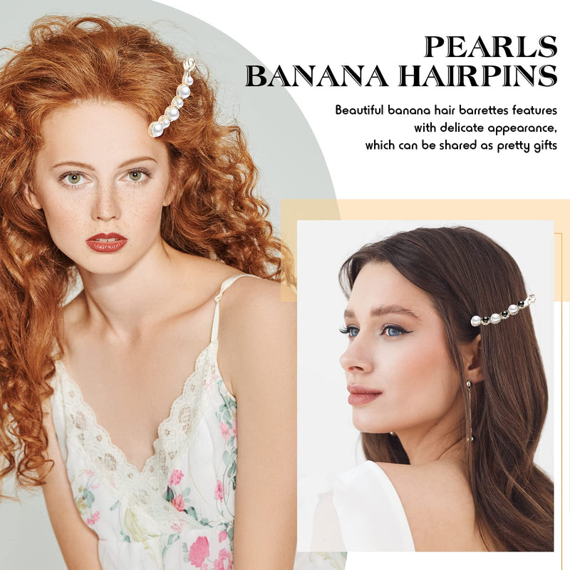 3 Pcs Pearl Banana Hair Barrettes, Artificial Pearl Rhinestone Banana Clips Acrylic Banana Hair Clips Elegant Ponytail Hair Barrettes Hair Accessories for Women Girls Thick Fine Hair - NewNest Australia