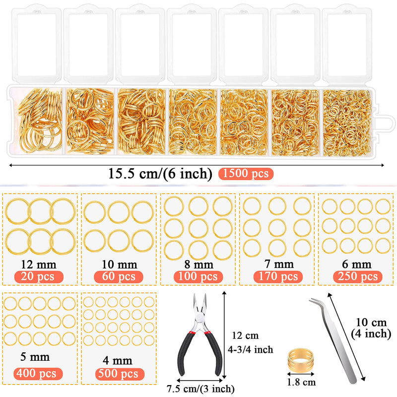 Gold Jump Rings for Jewelry Making, Paxcoo 1500Pcs Jewelry Necklace Repair Kit with Jewelry Making Supplies and Jewelry Pliers for Bangle Charms, Earrings and Nail Piercing Gold - NewNest Australia