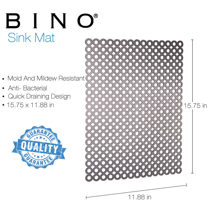 NewNest Australia - BINO Anti-Bacterial Kitchen Sink Protector Mat, Grey - Eco-Friendly - Mold and Mildew Resistant Kitchen Sink Mat with Quick Draining Design - Kitchen Sink Mats For Stainless Steel Sink Greyy 