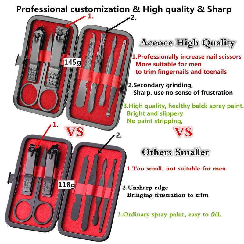 Manicure Set, 8 in 1 Portable Travel Essential Nail Clipper Set, Fashion Professional Stainless Steel Nail Clippers Pedicure Kit Grooming Gift For Men Women Friends and Parents Black and Red - NewNest Australia