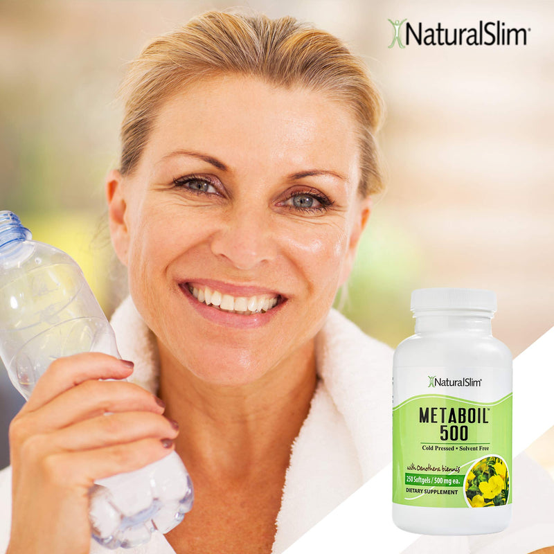 NaturalSlim Metaboil 500 w/ Evening Primrose Oil & GLA (Gamma-Linolenic Acid) - Solvent Free Cold Pressed Supplements - Natural Anti-Inflammatory & Burner of Resistive Fat - 500mg, 250 Softgels - NewNest Australia