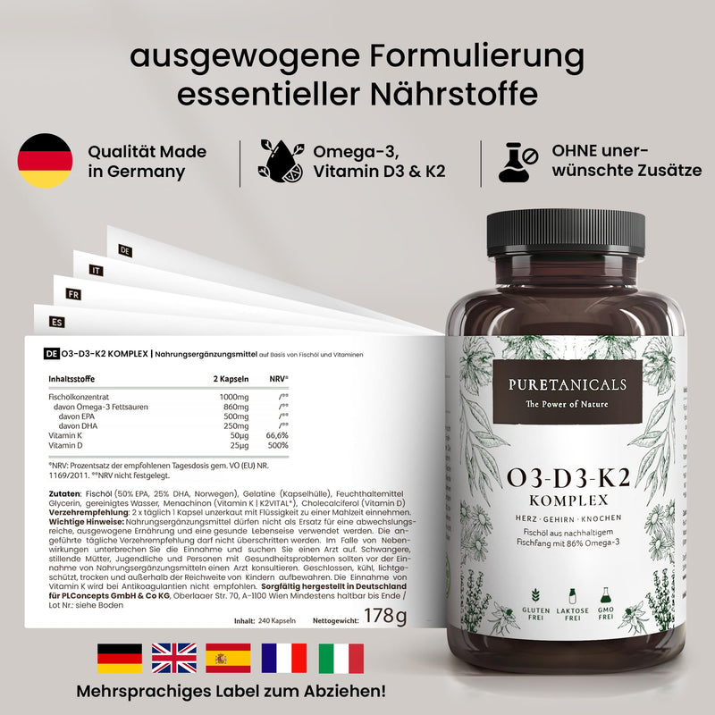 Omega 3 + Vitamin D3, K2 Mk7 All-Trans Micro Encapsulated - Premium Essentials O3-D3-K2 High Dose Fish Oil With Essential Epa & Dha Fatty Acids Fish Oil Omega3 Fish Oil Drops 240 Capsules - NewNest Australia