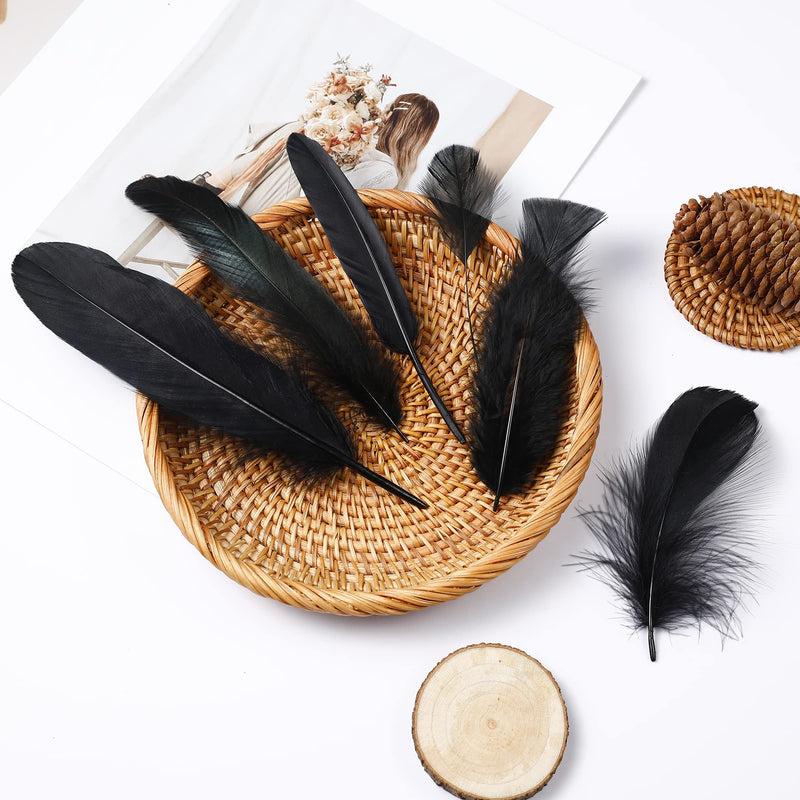 Larryhot Black Craft Feathers Bulk - 240pcs 6 Style Mixed Natural Feathers for Wedding Home Party, Dream Catcher Supplies and DIY Crafts (Black) - NewNest Australia