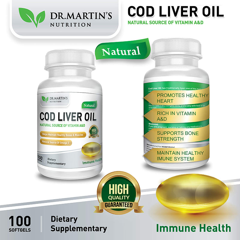 COD Liver Oil | 100 Softgels | Natural Source of Omega 3 Fatty Acids | Triple Strength | Best Immune Health, Healthy Bones & Muscles Dietary Supplement | 100 Count (Pack of 1) - NewNest Australia