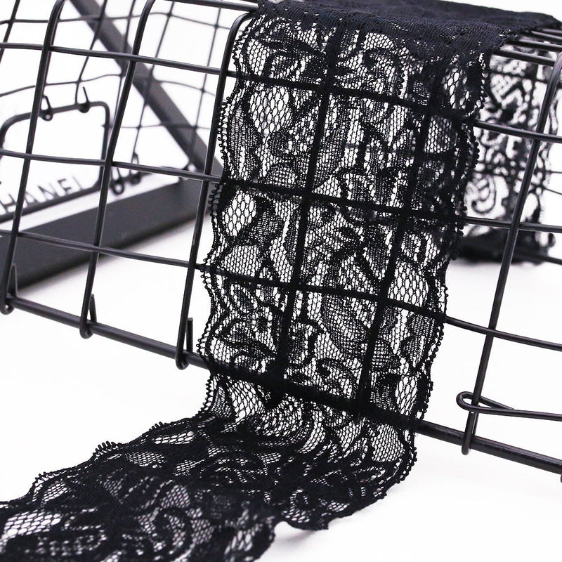 3 Inch Lace Ribbon, Floral Lace Trim, Elastic Lace for Crafts, Decorating, Hair Bow Making and Gift Wrapping (10 Yards) Lace Ribbon-BLACK - NewNest Australia