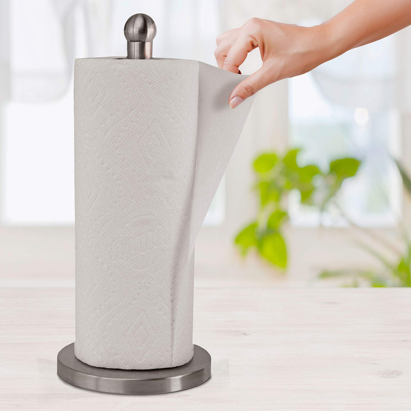 NewNest Australia - Stainless Steel Kitchen Paper Towel Holder Dispenser - Weighted Base - Sturdy, Durable, Rust-Proof - Single Easy One-Handed Tear - Fits Standard or Jumbo-Sized Rolls 