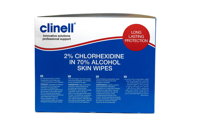 Clinell - Alcohol Skin Wipes - 2% Chlorhexidine, 70% Alcohol Wipes - Skin Wipes Designed for Using in Hospitals, Latex Free & Dermatologically Tested - 1 Box of 200 Wipes Single - NewNest Australia