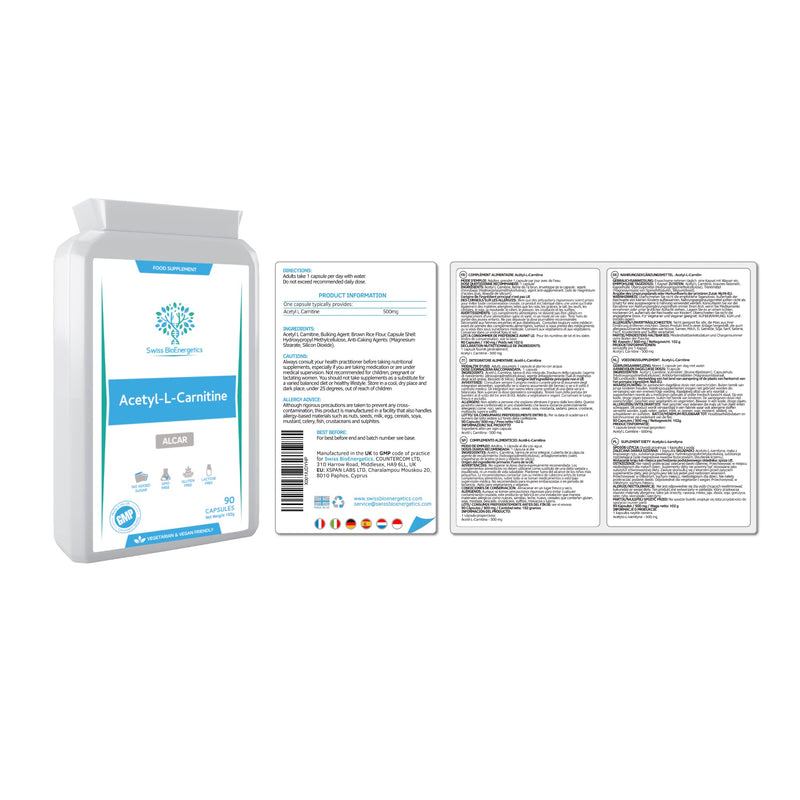 Acetyl L-Carnitine - High Potency ALCAR without D-Carnitine - Made in the UK - Suitable for Vegans, 500 mg 90 Capsules - NewNest Australia