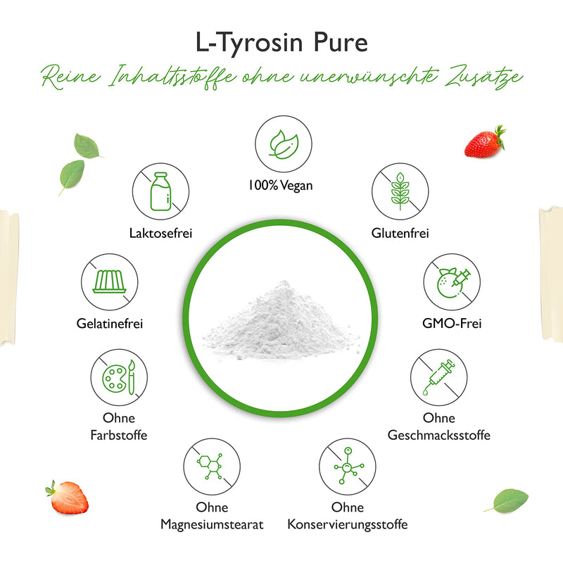 L-Tyrosine - 500 g pure powder - no additives - 333 servings - Pure amino acid from plant fermentation - Laboratory tested - Vegan - NewNest Australia
