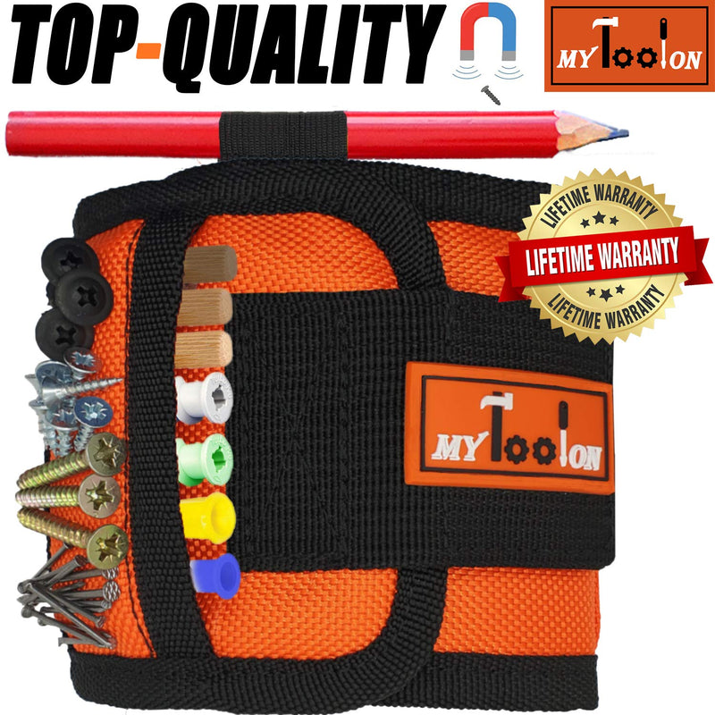 MyToolOn Magnetic Wristband with 20 Strong Magnets for Holding Screws, Nails, Drill Bits Best Unique Tool Gift for Men, Father Dad, DIY Handyman, Husband, Boyfriend, Him, Women 2 pack orange+black - NewNest Australia
