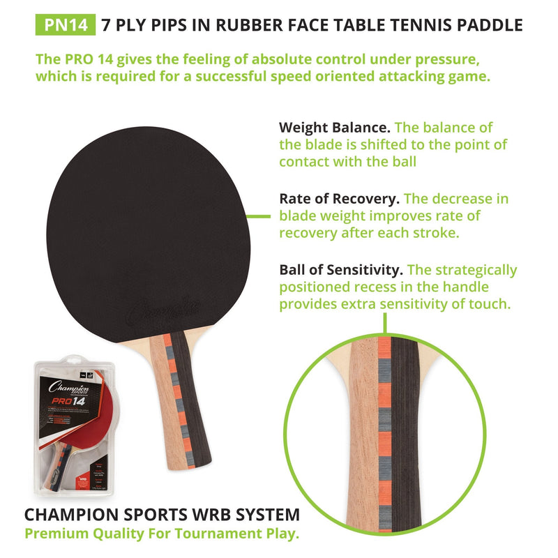 Champion Sports Pro Series Rubber Face Table Tennis Paddle - Multiple Speed Ratings Spin Speed Control Rating (6-5-7) - NewNest Australia
