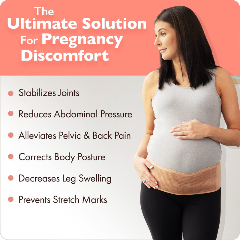AZMED Maternity Belt, Breathable Pregnancy Back Support, Premium Belly Band, More Than 1.3M Happy Mothers, Lightweight Abdominal Binder, One-Size Beige - NewNest Australia