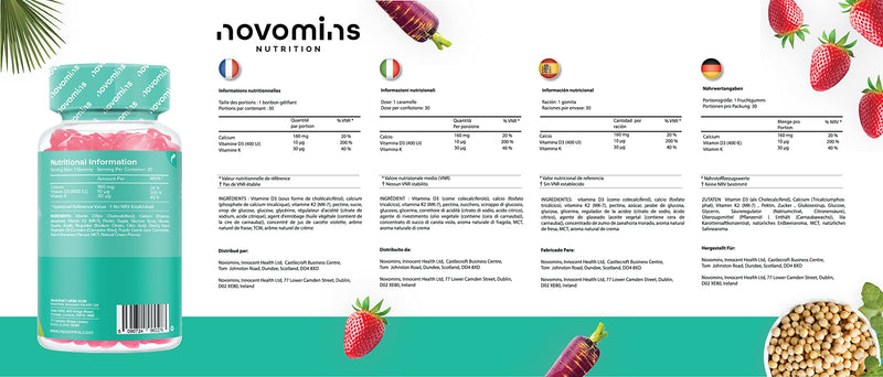 Calcium Gummies for Kids - Healthy Bones & Teeth - Vegetarian - 1 Month Supply – Chewable Childrens Calcium Supplement – 30 Chewable Kids Vitamins – Infused with Vitamin D & K2- by Novomins - NewNest Australia