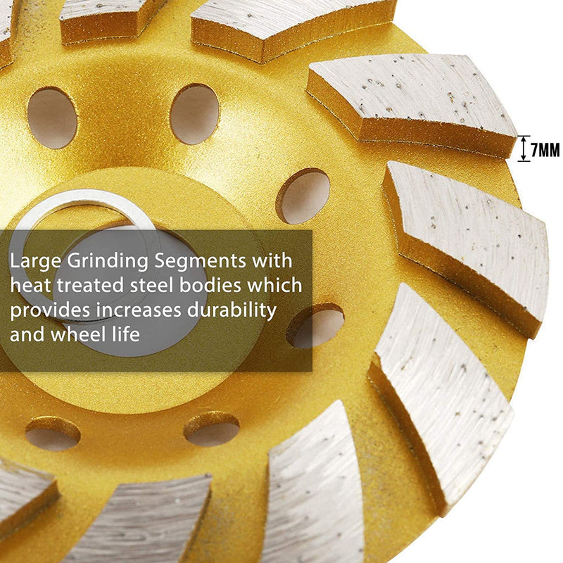 SUNJOYCO 4" Concrete Grinding Wheel, 4 inch 12-Segment Heavy Duty Turbo Row Diamond Cup Grinding Wheel Angle Grinder Disc for Granite Stone Marble Masonry Concrete Gold - NewNest Australia