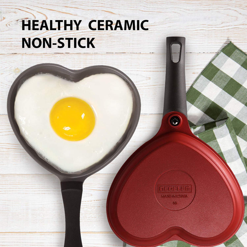 Neoflam 5.5'' Ceramic Nonstick Little Shaped, Frying Griddle Pan Shaper, Mini Pancake Waffle Maker with Heat Resistant Handle for Breakfast Scrambled Egg, Grilled Cheese, Red Heart Heart-Shaped - NewNest Australia