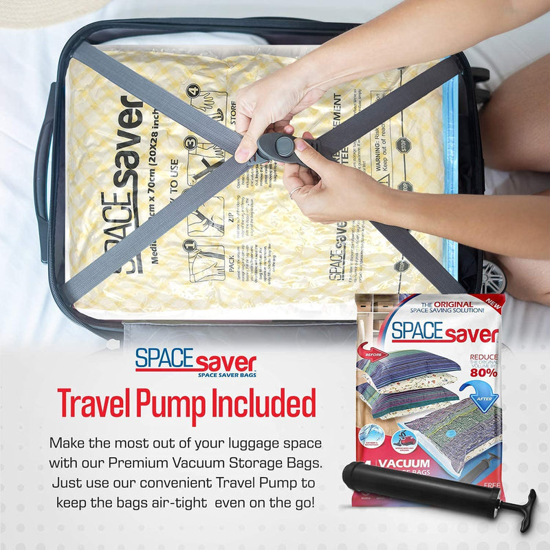 Spacesaver Premium Vacuum Storage Bags. 80% More Storage! Hand-Pump for Travel! Double-Zip Seal and Triple Seal Turbo-Valve for Max Space Saving! (Medium 6 Pack, 70x50cm, Fits 8-10 Sweaters) Medium 6 Pack - NewNest Australia