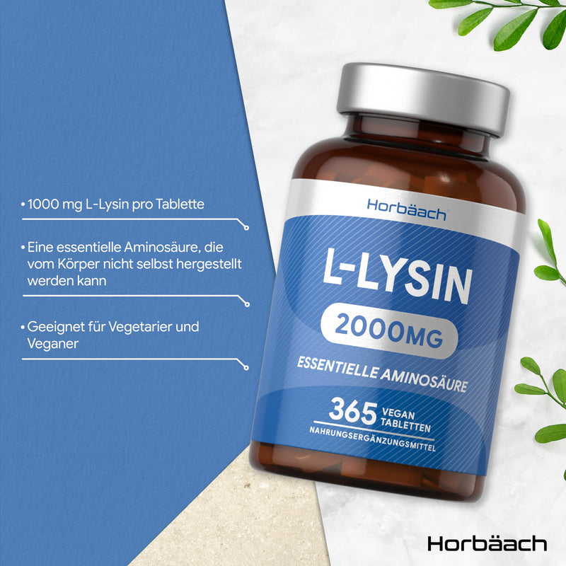 L Lysine tablets high dose 2000 mg | 365 vegan tablets | Lysine Essential Amino Acids | by Horbaach - NewNest Australia