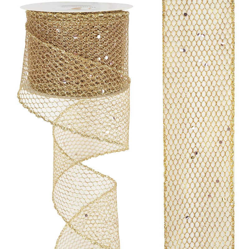 HUIHUANG Glitter Mesh Ribbon Gold Web Mesh Wired Ribbon Metallic Mesh Ribbon Sparkling Wire Edge Ribbon for Gift Wrapping Bow Making Home Decor Wreath DIY Crafts Tree Topper Bows-2.5" x 10 Yards - NewNest Australia