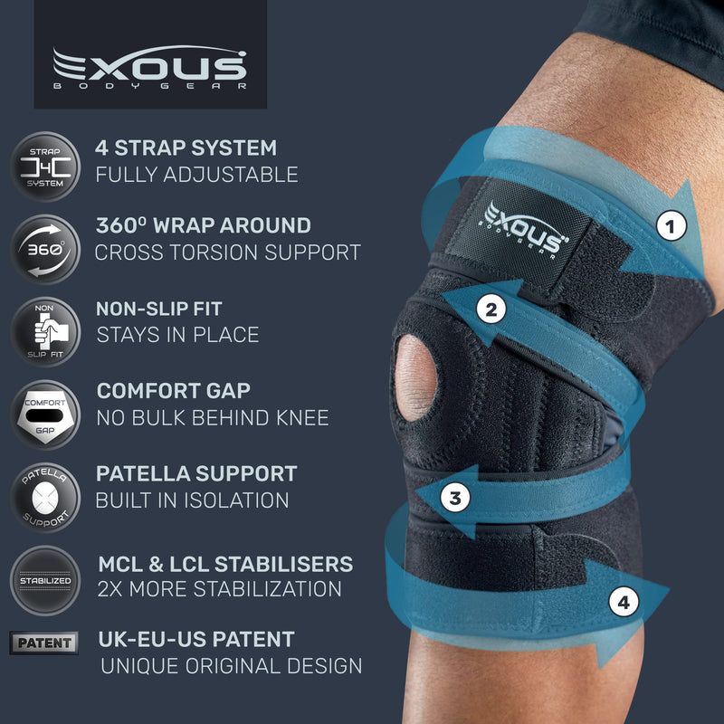 Knee Support Brace For Men & Women Unique 4-way Adjustable Non-Slip Neoprene Strap System For Arthritis, Running Bursitis, For ACL, Ligament Damage Ideal For Sports - Skiing & Meniscus Tear - NewNest Australia