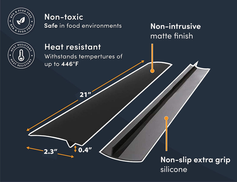 Linda's Essentials Silicone Stove Gap Covers (2 Pack), Heat Resistant Oven Gap Filler Seals Gaps Between Stovetop and Counter, Easy to Clean (21 Inches, Black) 21 Inches - NewNest Australia