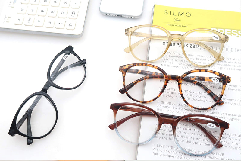 MODFANS (4 pack) reading glasses 1.5 round men women, good glasses, high quality, fashion, comfortable, great reading aid, for women +1.50 4 mixed colors - NewNest Australia