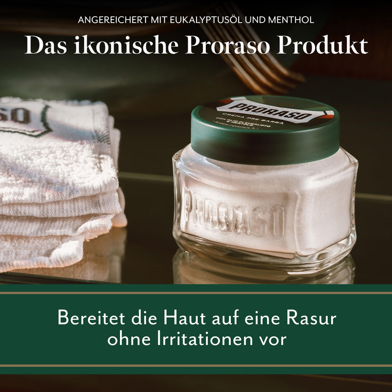 Proraso Pre Shave Cream, 100 ml, refreshing and invigorating shaving cream for use before shaving, with eucalyptus oil and menthol, Made in Italy, Green Single - NewNest Australia