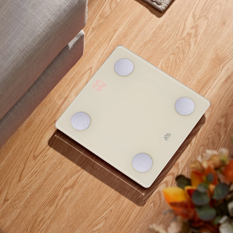 SENSSUN Body Fat Scales Digital Personal Scales, People Scales with APP, Smart Scales Bluetooth Body Analysis Scales with Body Composition Function, 150KG/330LB, 26 * 26CM, LED Display (Cream White) Cream White - NewNest Australia