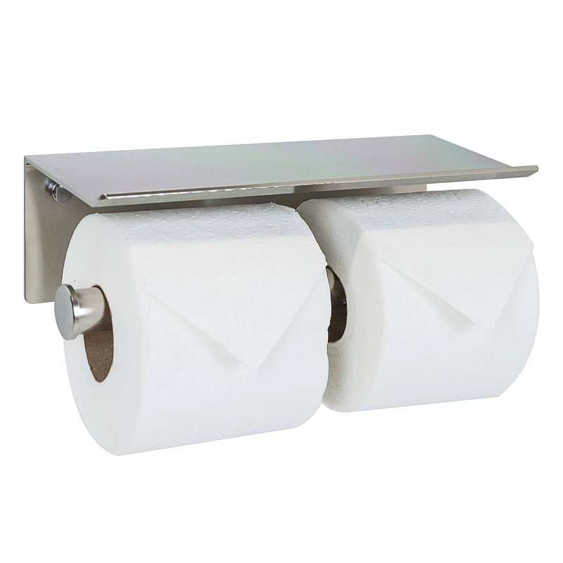 Neater Nest Adhesive Double Toilet Paper Holder with Phone Shelf, Supports Large Rolls, Modern Style (Brushed, 2-Roll) Brushed - NewNest Australia