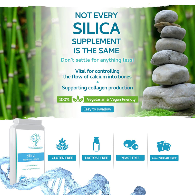 Silica 225mg - A Potent Highly Bioavailable Form - Naturally Sourced from Bamboo Extract - 90 One-A-Day Vegan Capsules – Exclusively Manufactured in The UK - NewNest Australia